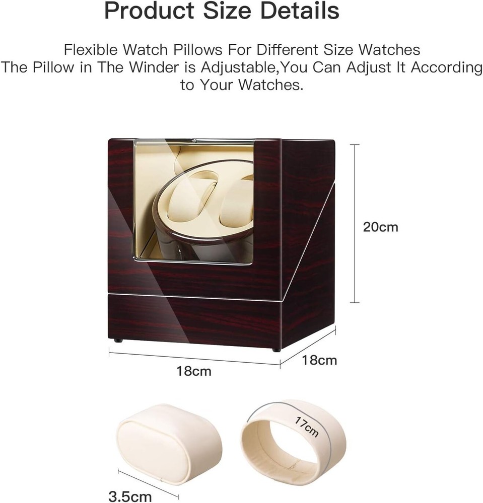 Double Watch Winder - Silent Japanese Motor - 5 Program Settings - Ebony Finish