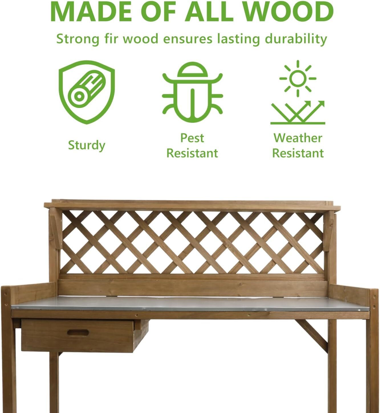 PetsCosset Outdoor Potting Bench Table Wooden Lattice Back Work Station