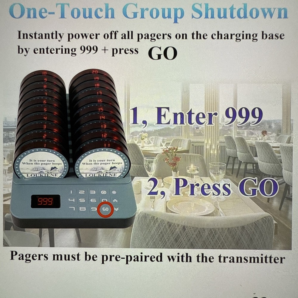 Restaurant Pager System 20-Coaster Wireless Buzzers w/ Transmitter