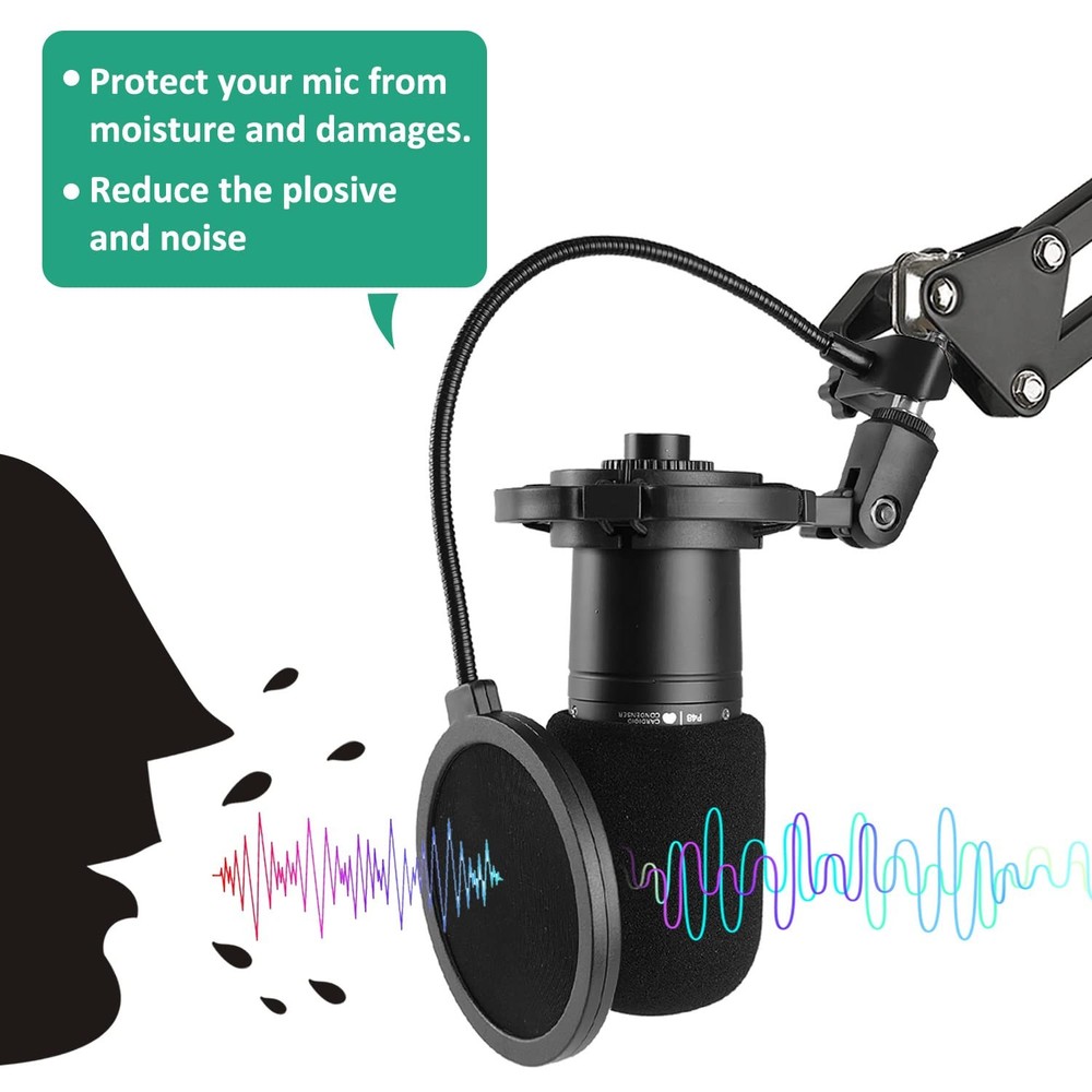 AT2020 Shock Mount with Pop Filter and Foam Windscreen, Noise Reduction Micro...