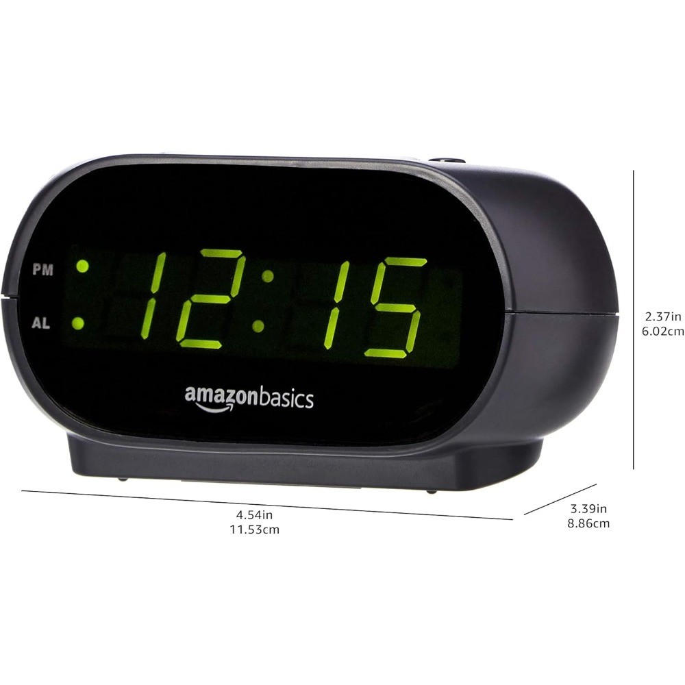 Digital Oval Alarm Clock with LED Display Night Light Battery Backup Black