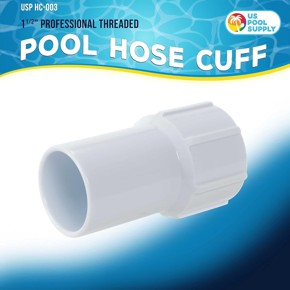 1-1/2" Pool Hose Cuff - Secure Threaded ABS Plastic Replacement for Vacuums