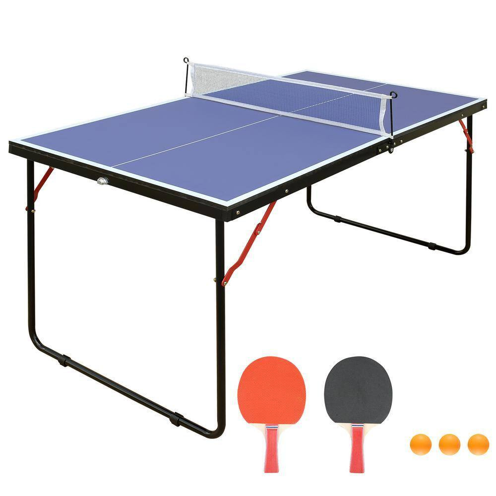 54 In. Table Tennis Table Midsize Foldable Portable Ping Pong Table Set with Net