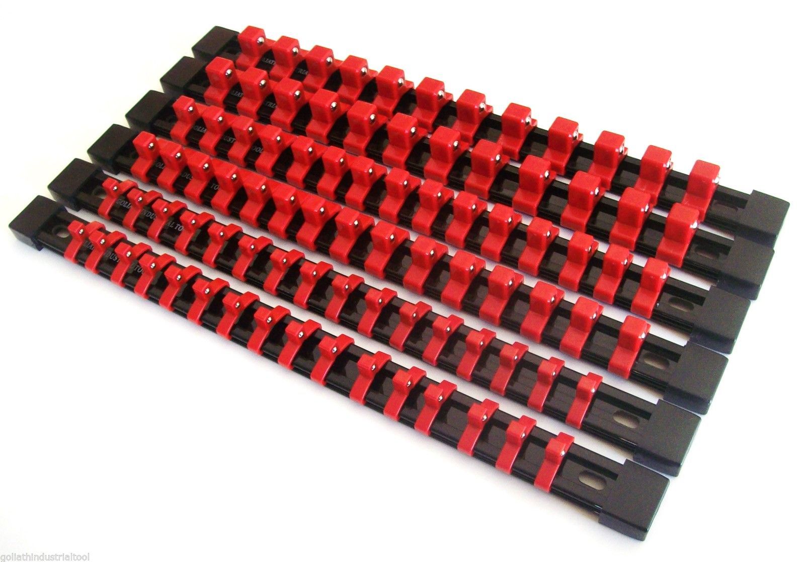 6 GOLIATH INDUSTRIAL ABS MOUNTABLE SOCKET RAIL HOLDER ORGANIZER RED 1/4 3/8 1/2