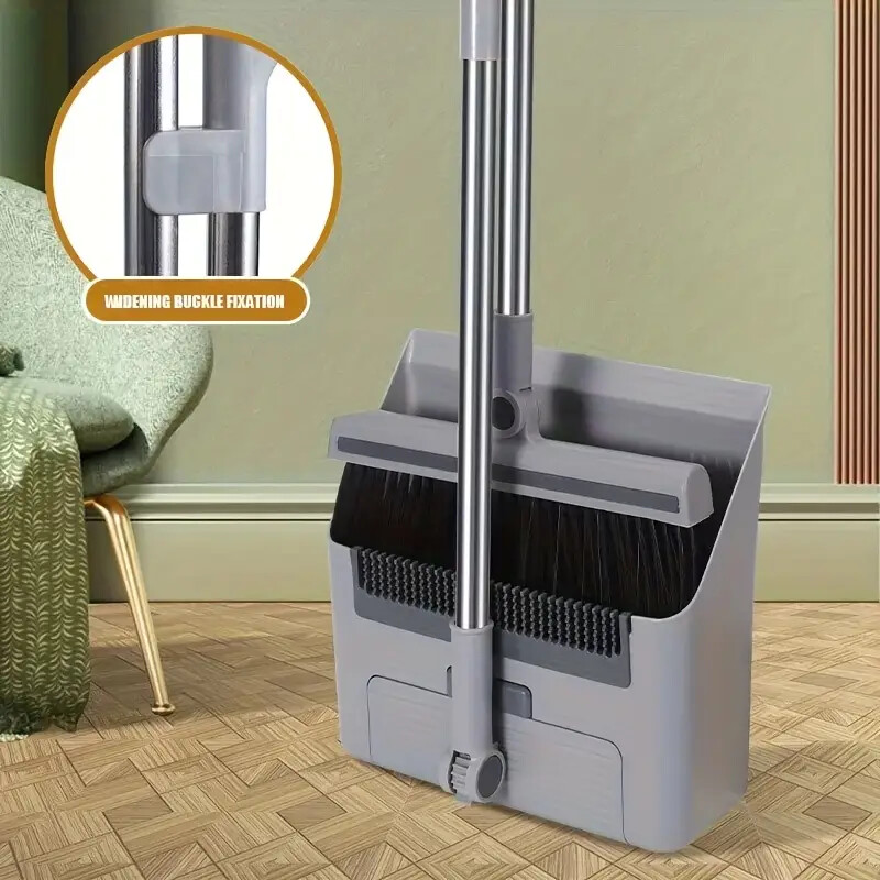 Broom and Dustpan Set Lightweight Upright Lobby Broom and Dust Pan Combo 3-In-1