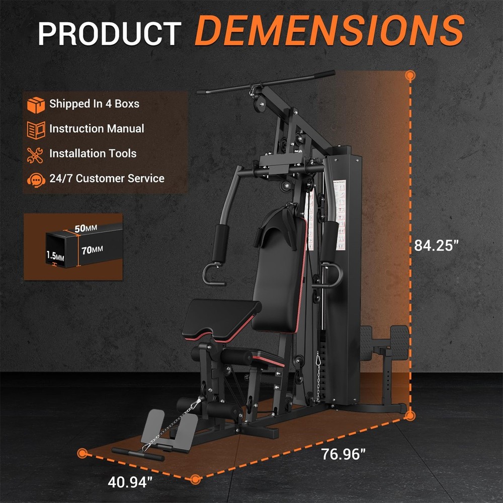 Home Gym Machine Full Body Workout Machine W/150LBS Weight Stack LAT Pull Down