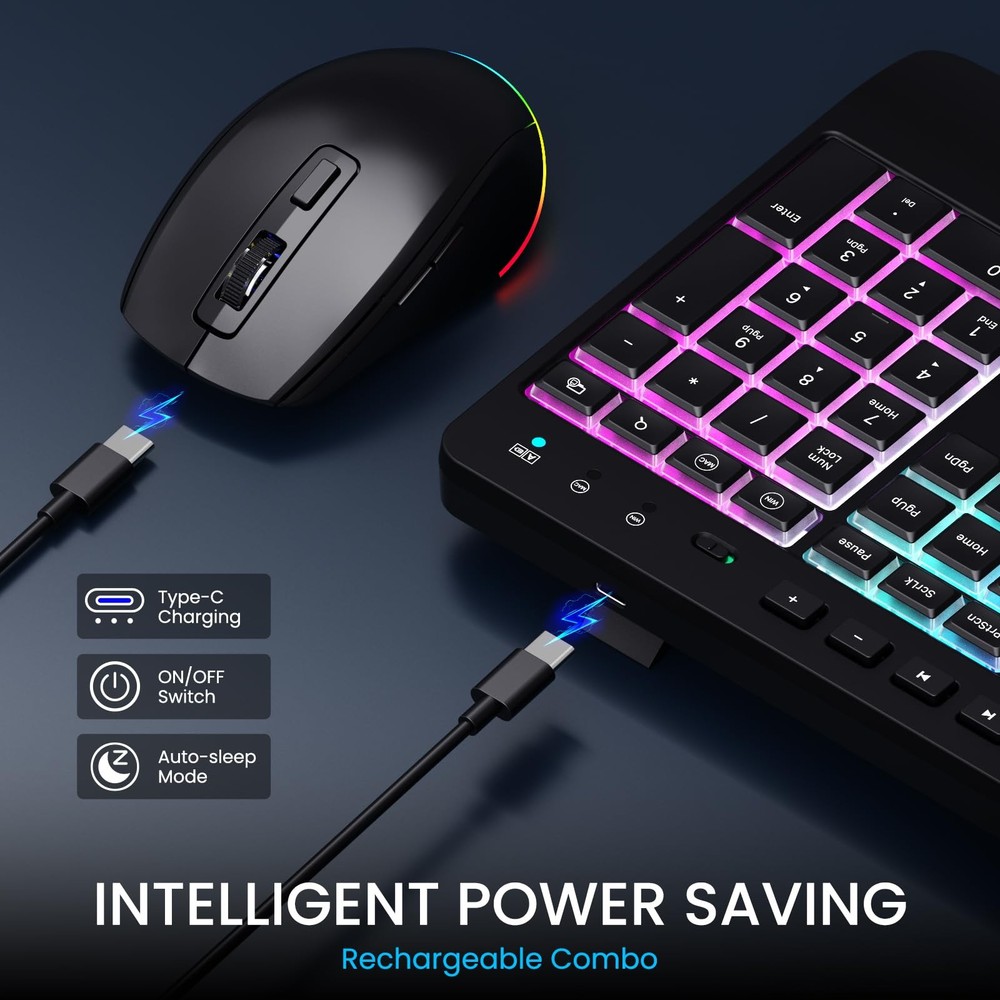 Wireless Keyboard and Mouse Combo - Dual System RGB Backlit Mouse and Keyboar...