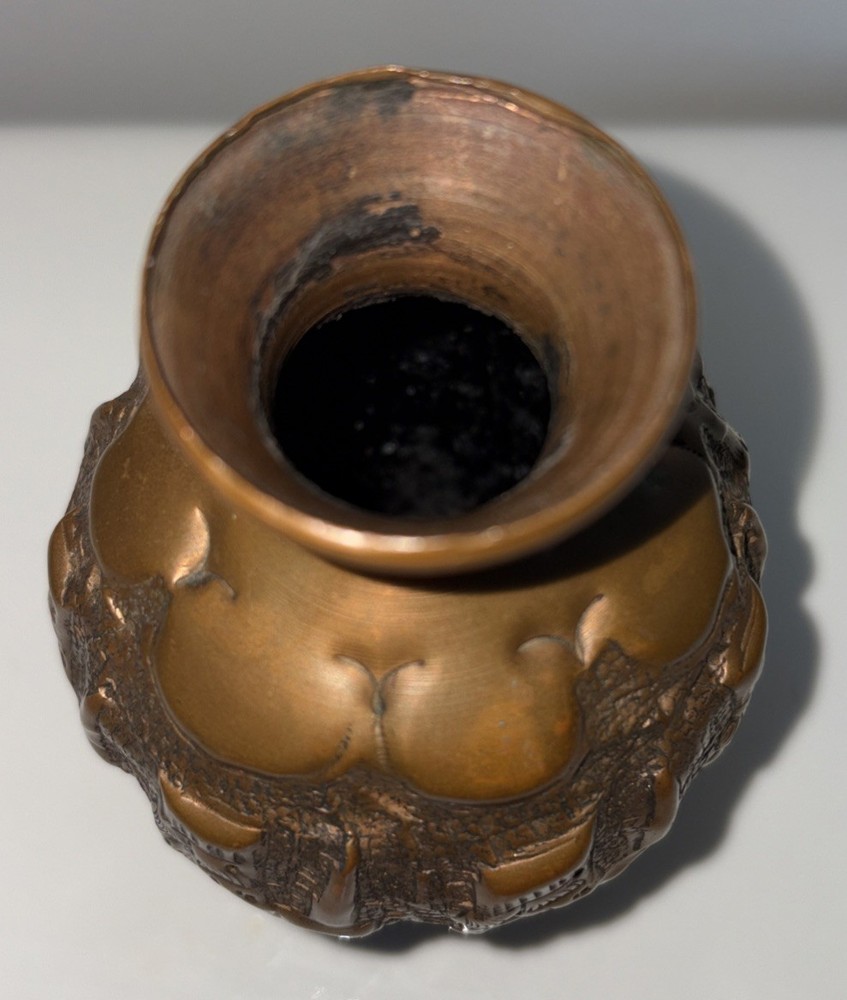 Antique 19th C. Islamic Persian Silver Copper Repoussè Vase 4”