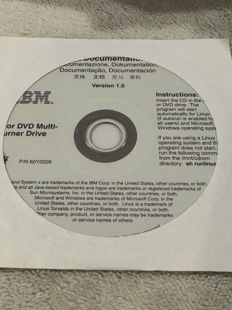 IBM CD or DVD Multi Burner Drive Documentation Version 1.0 - CD ONLY/SEALED!!!