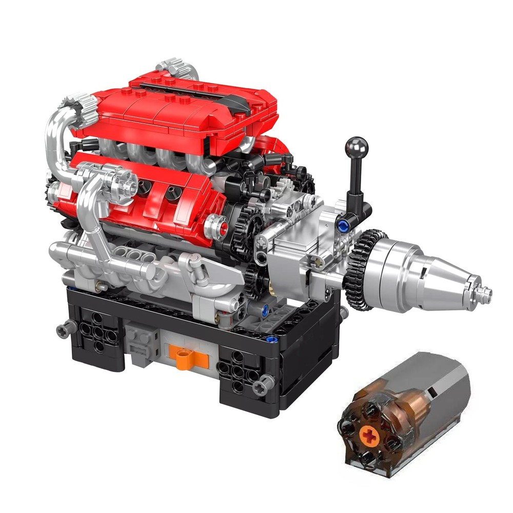V8 Engine Motor Mechanical Engineering Model Building Block Toy Collection New