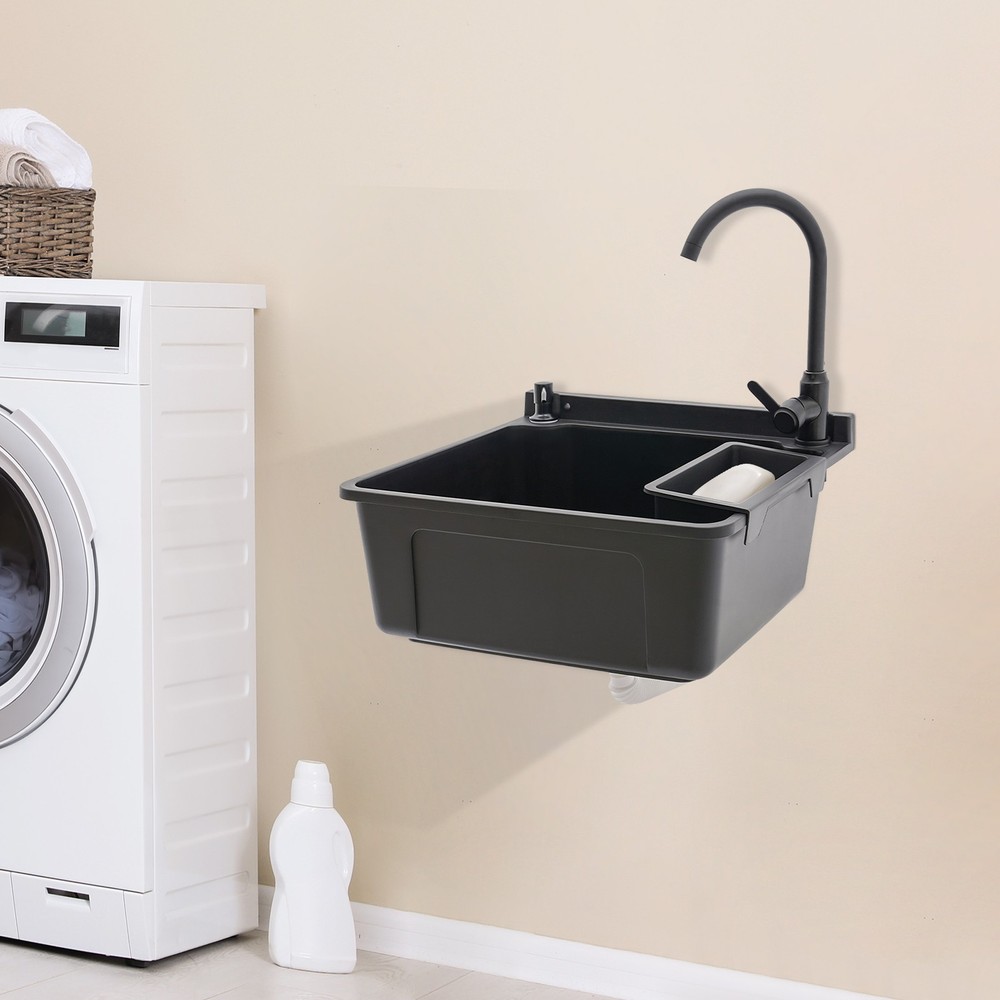 Wall-Mounted Bathroom Sink, Modern Laundry Sink, Rectangular Utility Sink Black