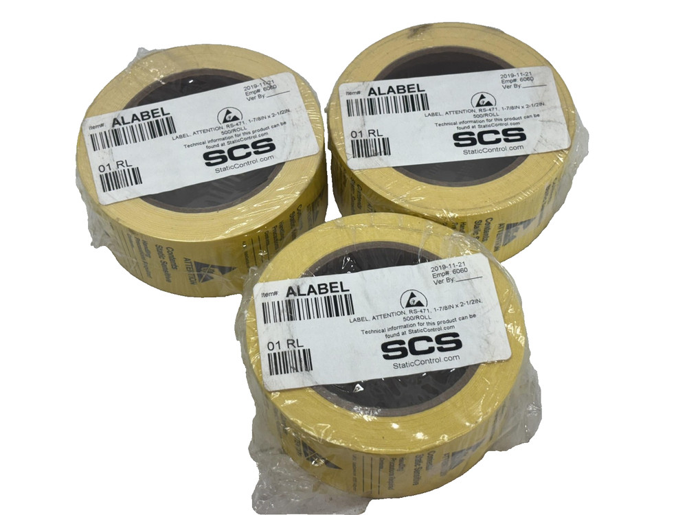 SCS Static Control RS-471 Static Sensitive Labels 1-7/8x2-1/2 500/roll 3 Pack