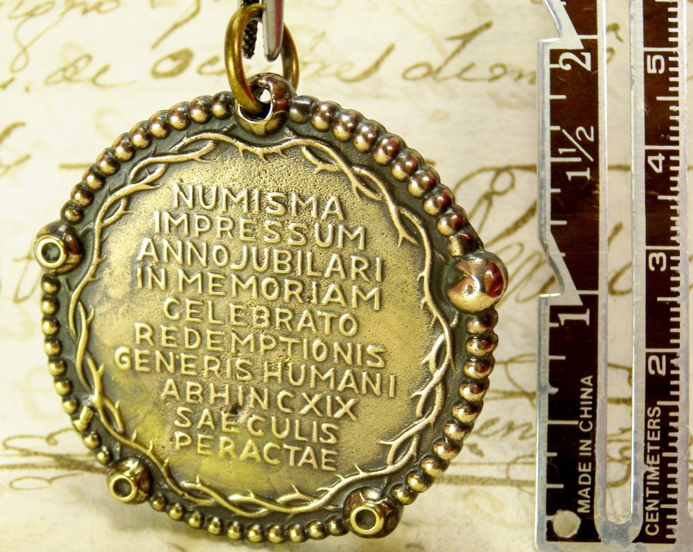 RARE WWII Chaplains Complete Catholic Rosary Fob 1933 Jubilee Year Bronze Medal