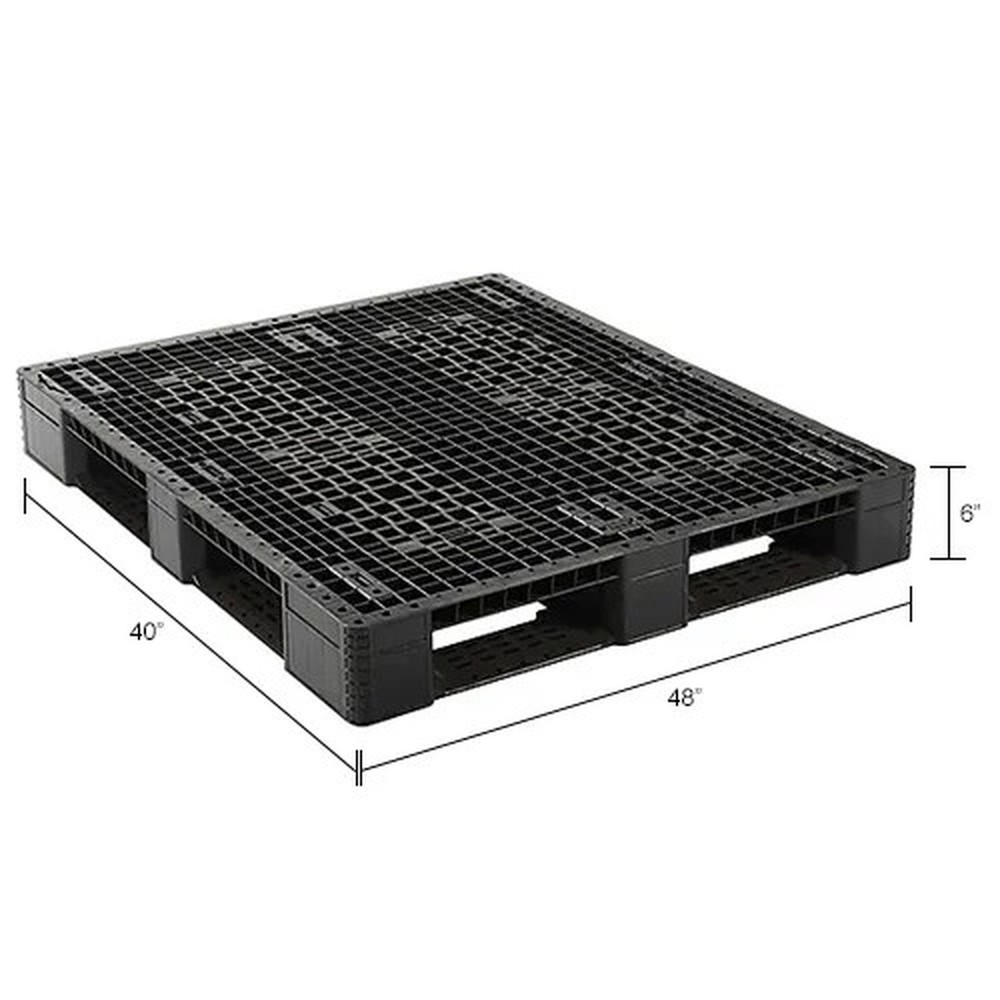 Rackable & Stackable Pallet, HDPE, 4-Way, 48"x40", 30000 Lb Stat Cap, Black