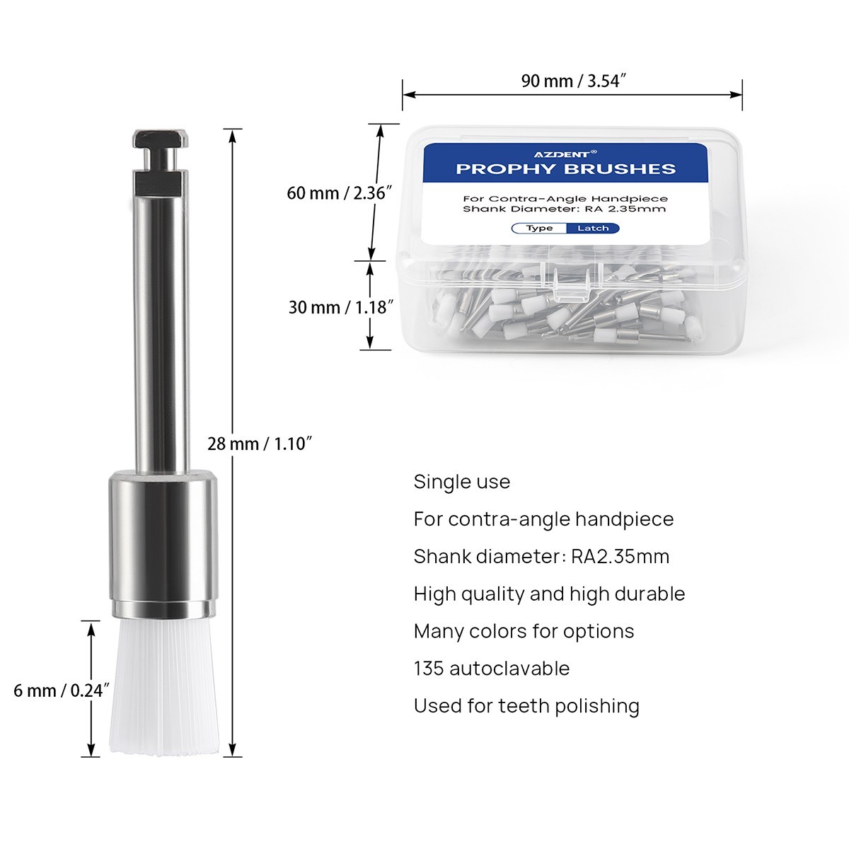 100pcs White Dental Lab Nylon Latch Flat Tapered Polishing Polisher Brushes