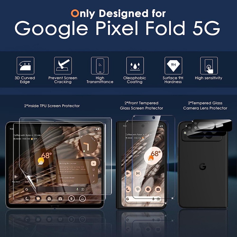 For Google Pixel Fold Outer Screen Glass Film & Inside Soft TPU Screen Protector