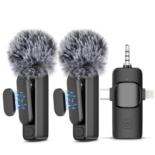 3 in 1 Wireless Lavalier Microphone for USB Lightning Black