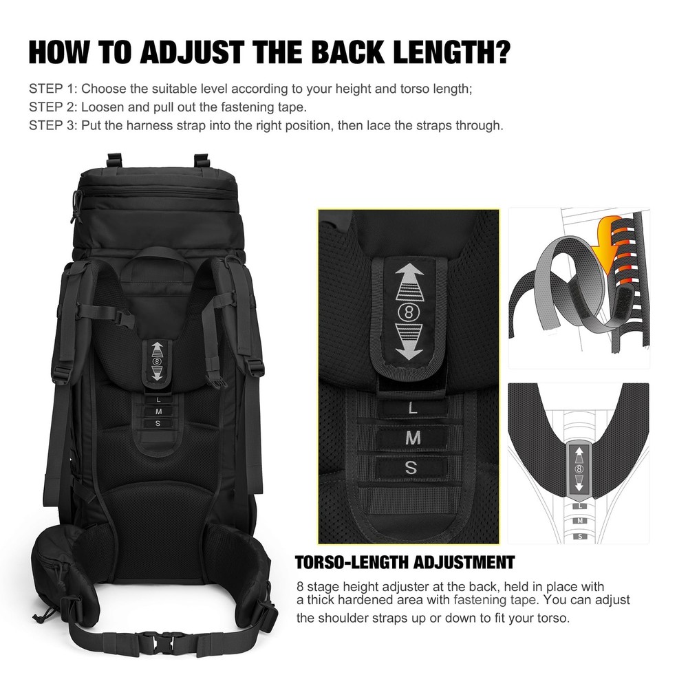 75L Molle Hiking Internal Frame Backpacks with Rain Cover for Camping,Backpac...