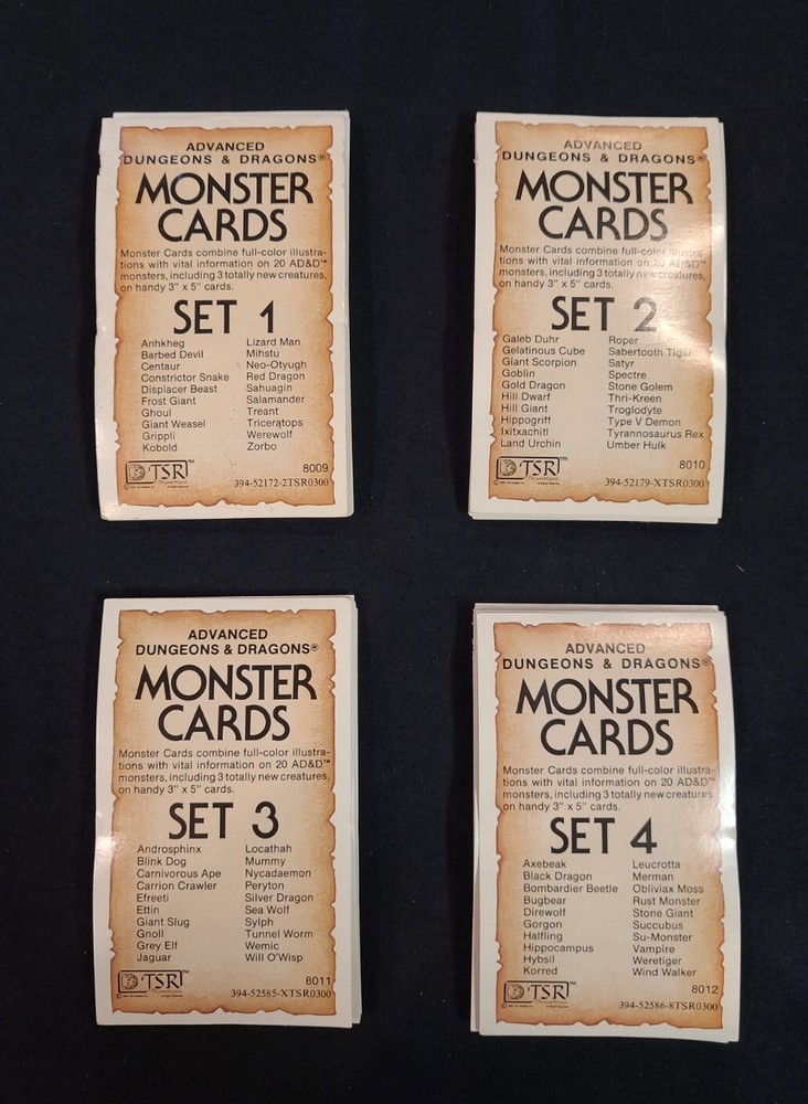 Advanced Dungeons and Dragons Monster Cards - Sets 1 to 4 - Complete