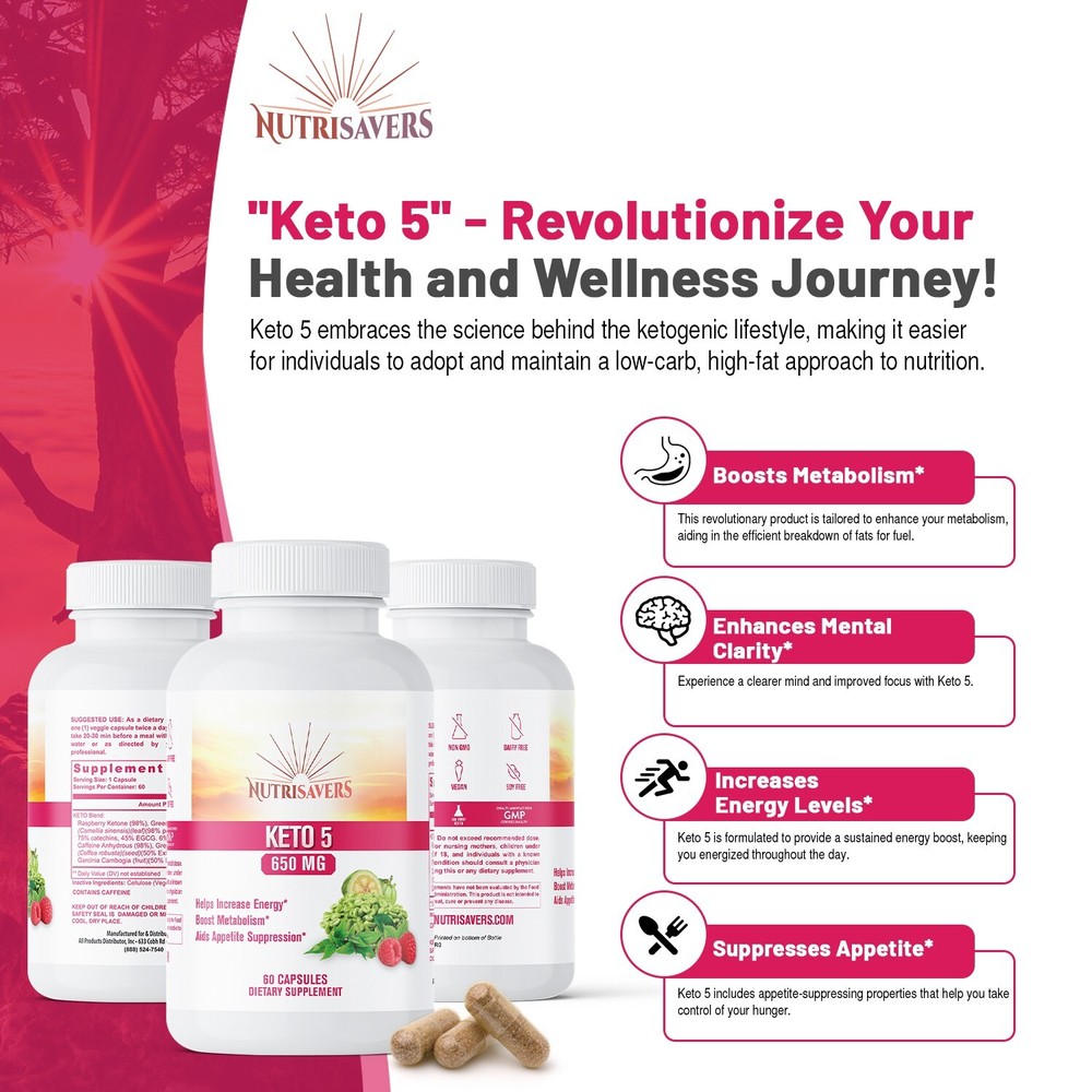 Keto-5 Blend Extra Strength Super Keto Blend, Raspberry Ketone Green Tea, 60 Cap
