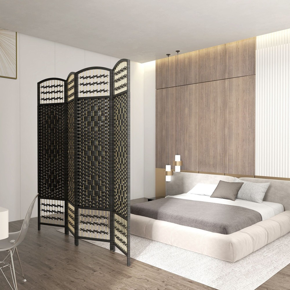 Black 5.6ft 4-Panel Folding Room Divider Screen for Interior Spaces