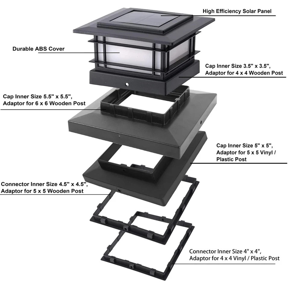 Dynaming 2 Pack Solar Post Cap Lights 2 Flickering Flame Lights, Black