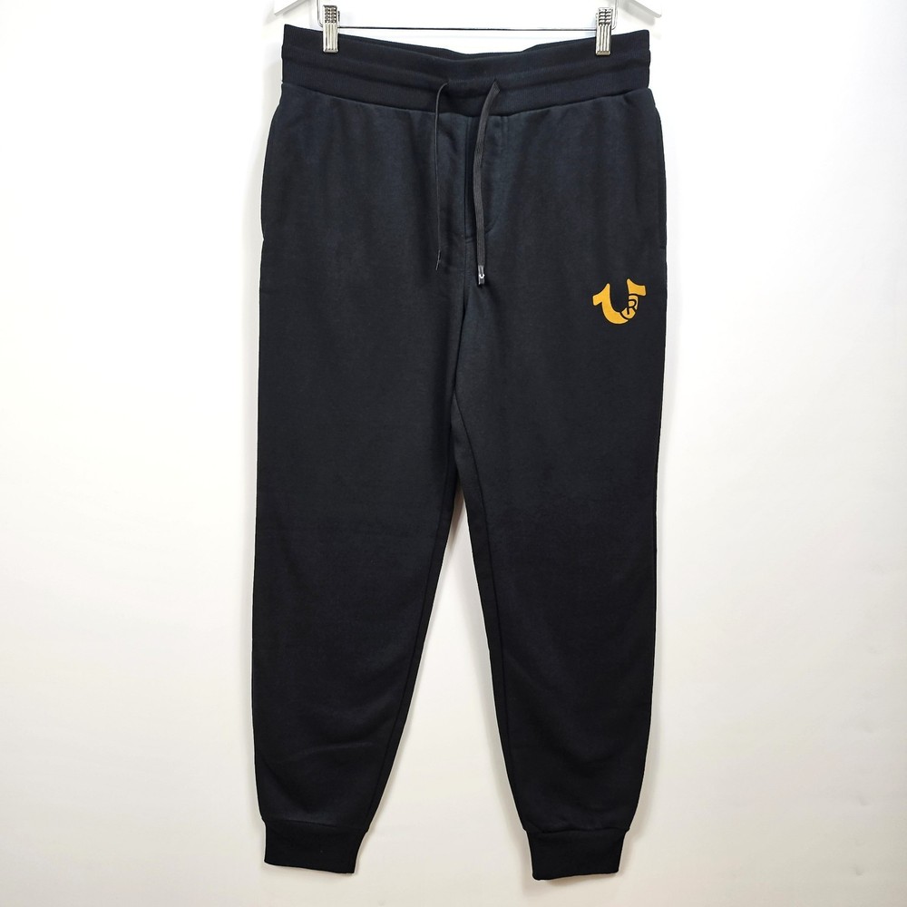 True Religion Joggers Black Logo Cotton Blend Drawstring Medium