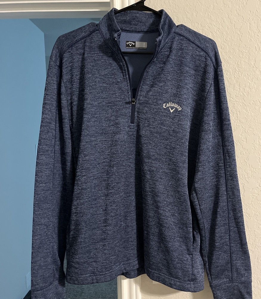 Callaway Golf Half Zip Fleece Pullover Sweater Blue/Gray Mens Medium Polyester