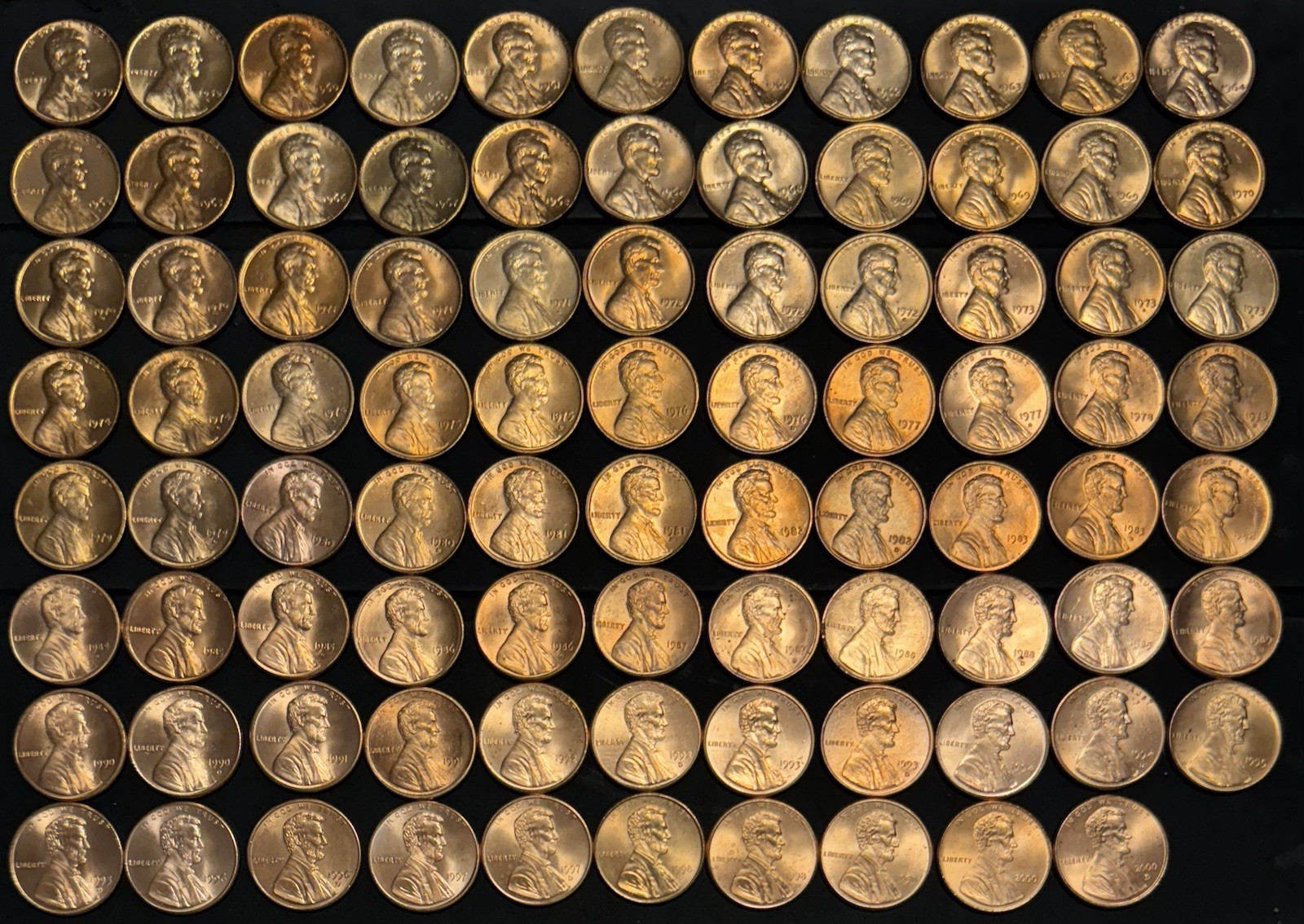 1959-2025 P D 1968-74 S Lincoln Cent Penny Uncirculated BU Complete Set