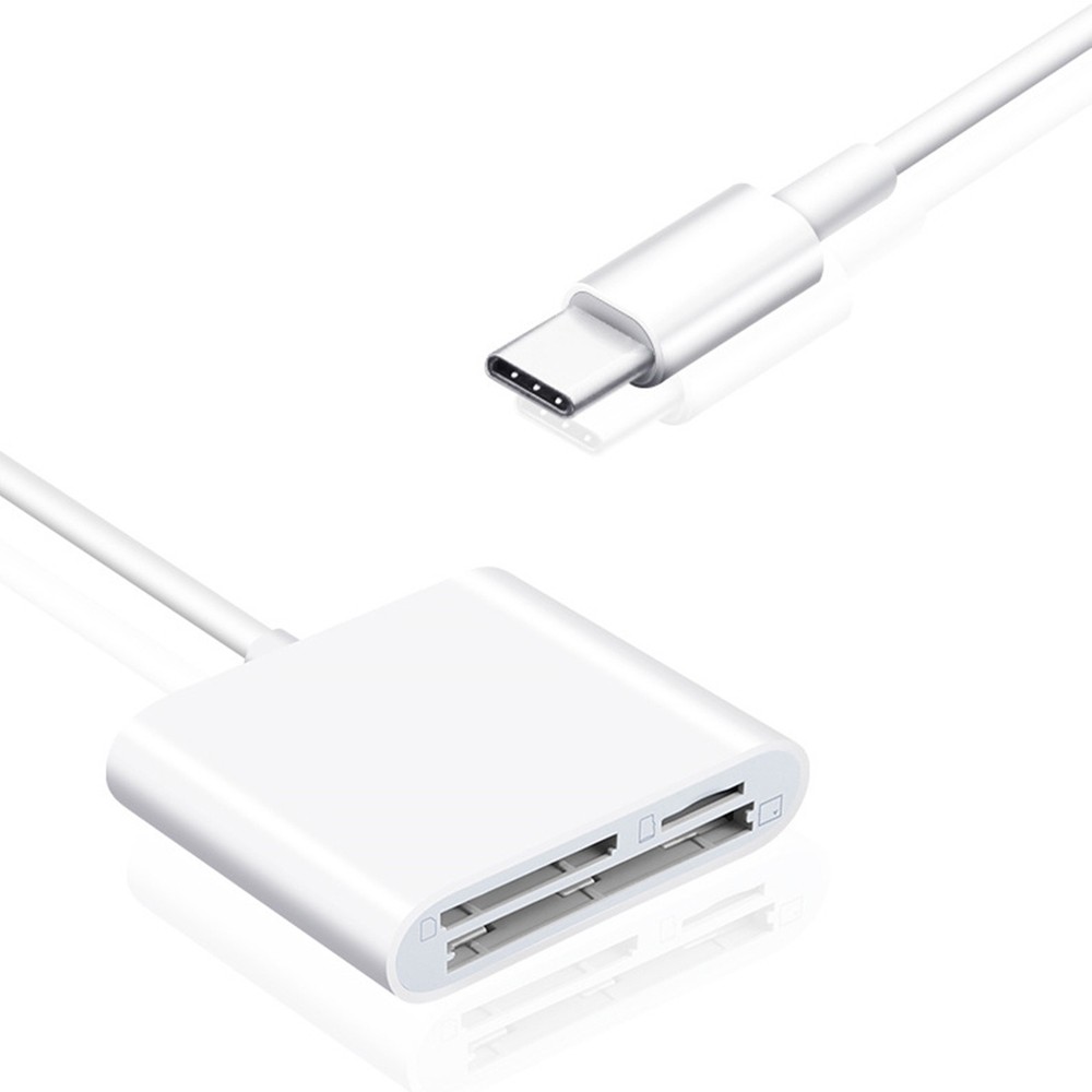 Type-C 3-Slot Memory Card Reader for SD MicroSD Cards Plug Play for Smartphone
