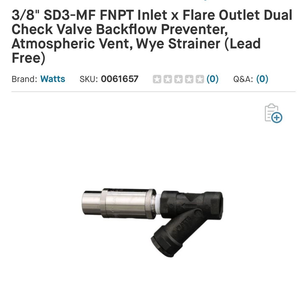 - Watts SD3-MF Backflow Preventer. ( 0061657)