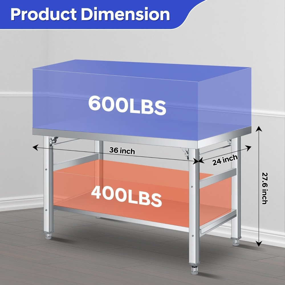 36" x 24" Stainless Steel Folding Table Foldable Prep Table Worktable Kitchen