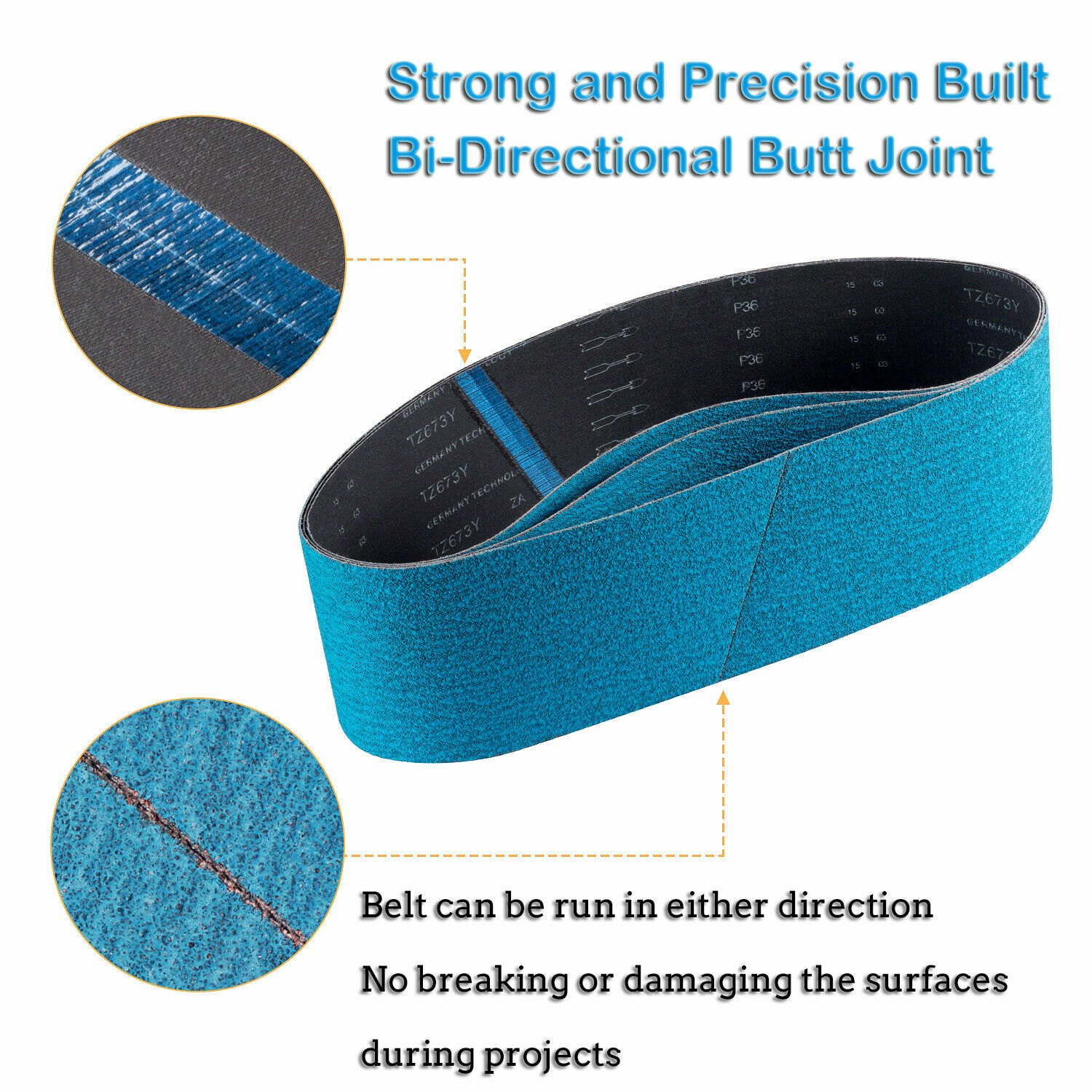 SATC PREMIUM 4 X 24 INCH BLUE ZIRCONIA SANDING BELTS 3 PACKS 120 GRIT FOR METAL