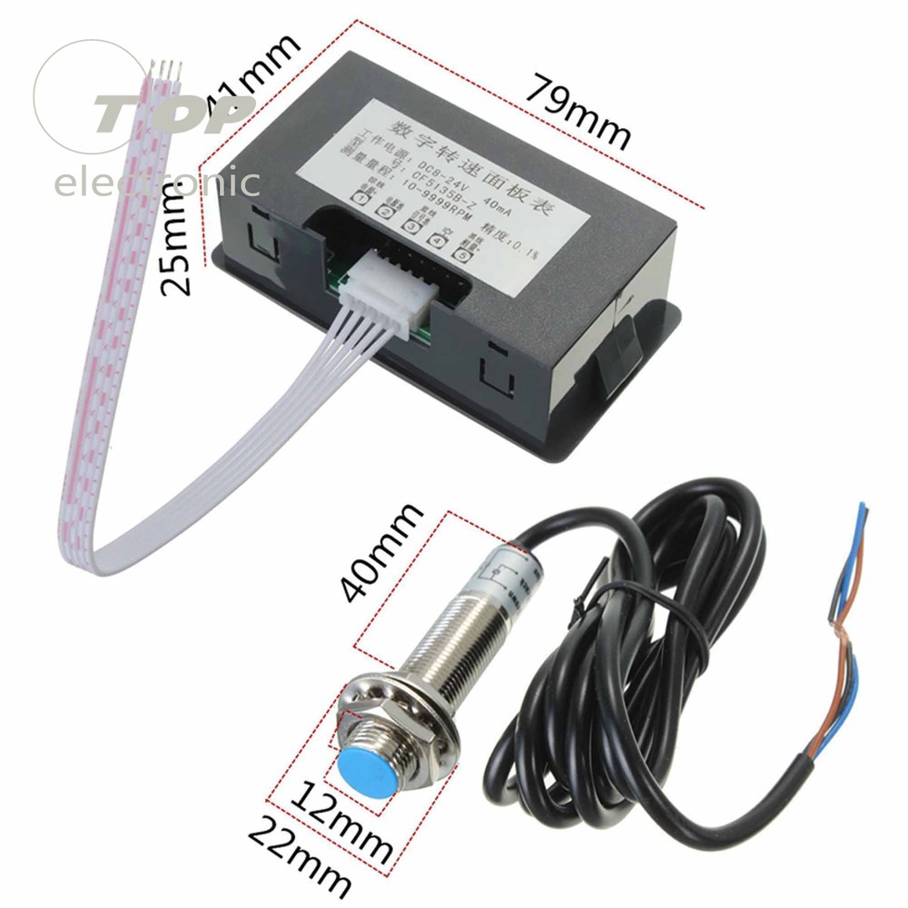 4 Digital LED Tachometer RPM Speed Meter + NPN Hall Proximity Switch Sensor Kit