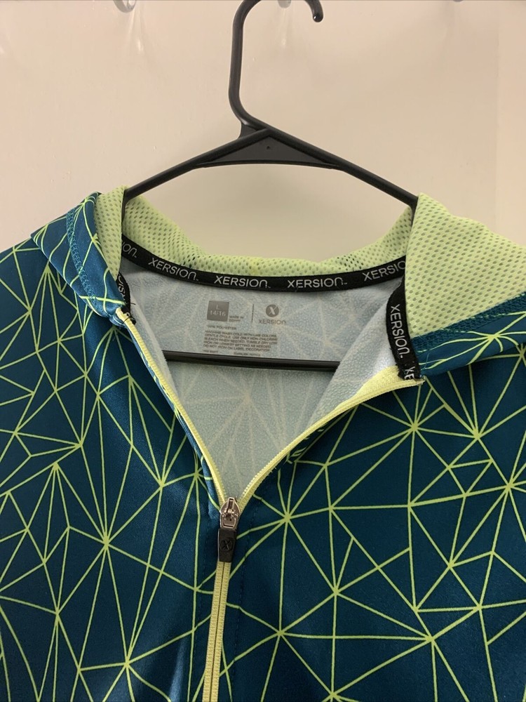 Xersion Boys Full Zip Jacket Spider Web Pattern Size L 14/16 Blue Green