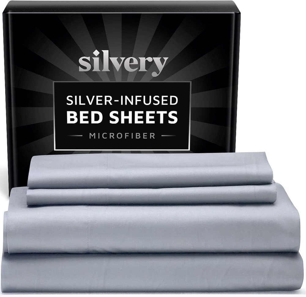 Microfiber Bed Sheets Queen Silver Infused Self Cleaning Technology Silvery