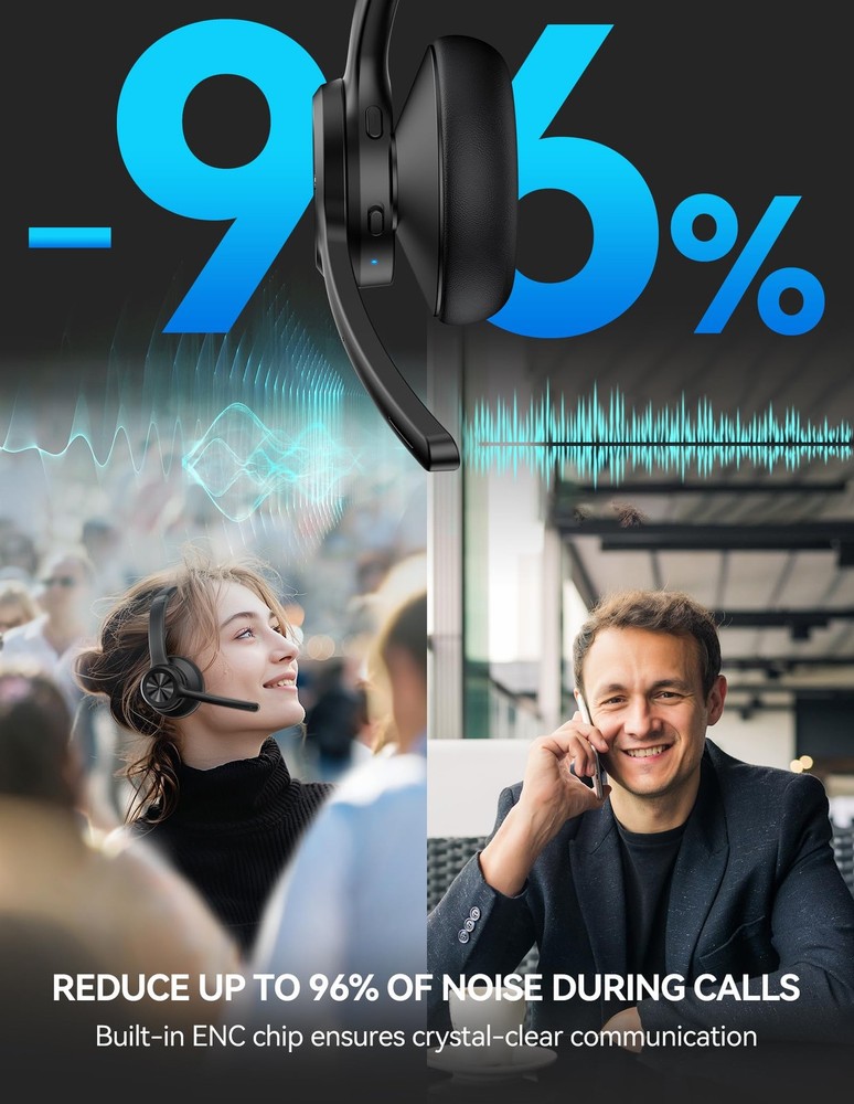 TECKNET Wireless Headset with USB Dongle, Bluetooth Headset with Noise Cancellin