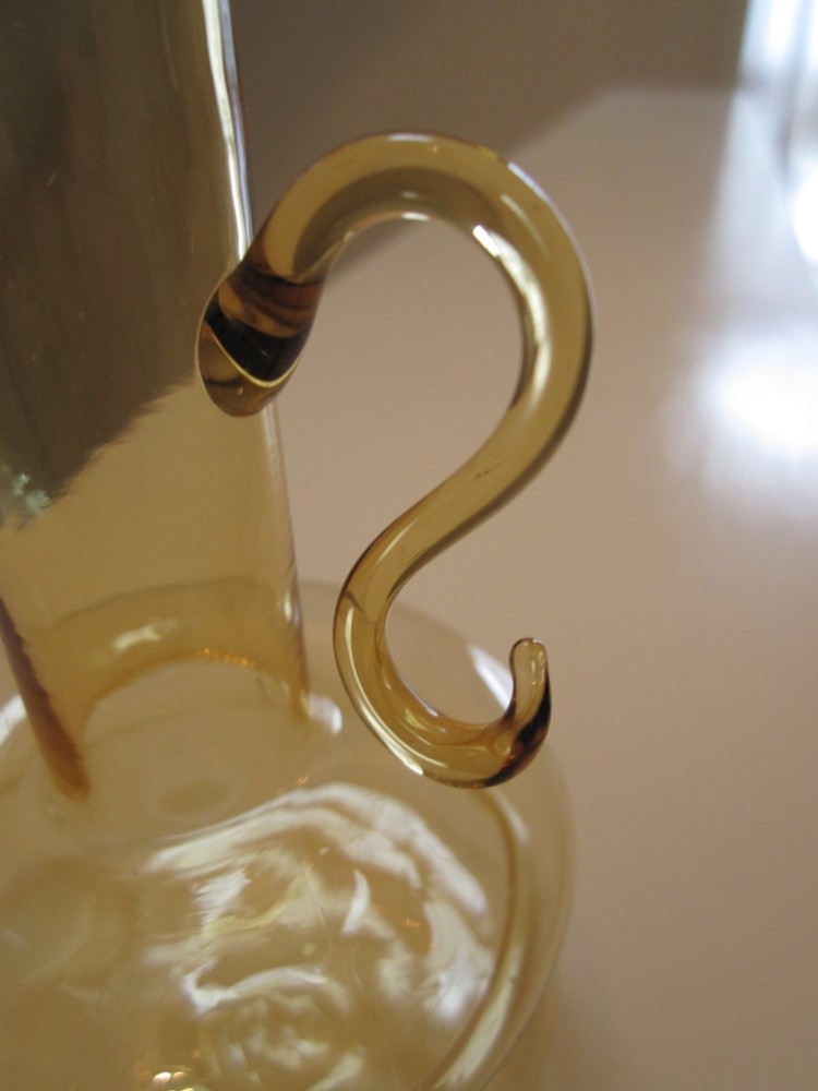 Rare Miniature 5" Pitcher/Vase, Stacked Base, Light Yellow, S-Shaped Handle EUC