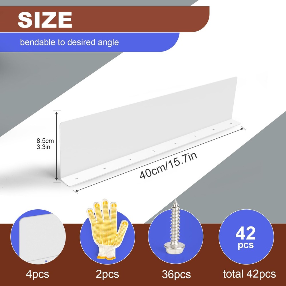 Gutter Valley Splash Guards, 15.7 x 3.5 Inch 4 Pack Guard, White-B