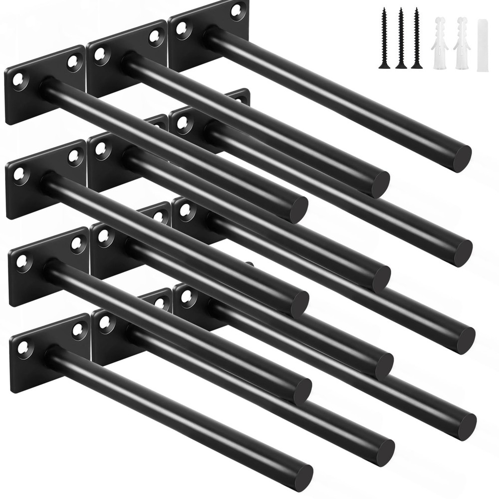 12 Pcs 6" Black Solid Steel Floating Shelf Bracket Blind 6 Inch,