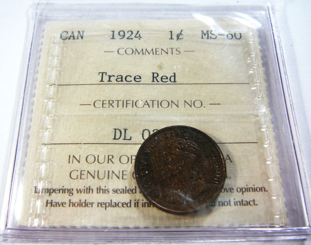 1924 1c ICCS MS-60 Trace Red Canada Cent