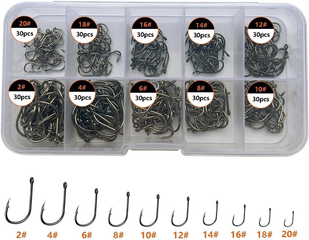 HDV / / Small Fishing Hooks, 10 Different Sizes Tiny Fish Hook Set for