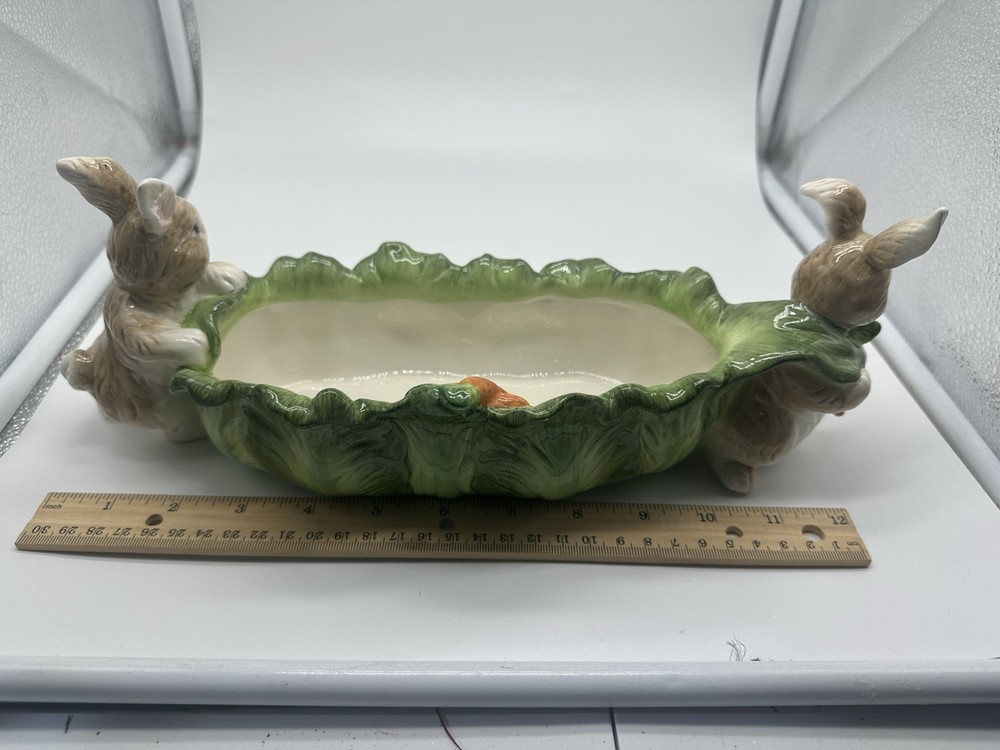 Kaldun And Boyle Easter Two Bunnies And Lettuce Serving Dish