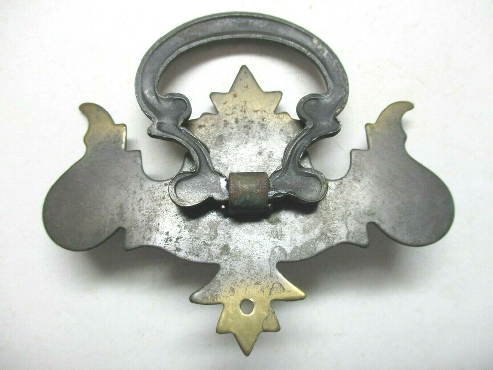 Japanned Dark Brass Chippendale Drop Bail Pull Handle Single Screw Mount Antique