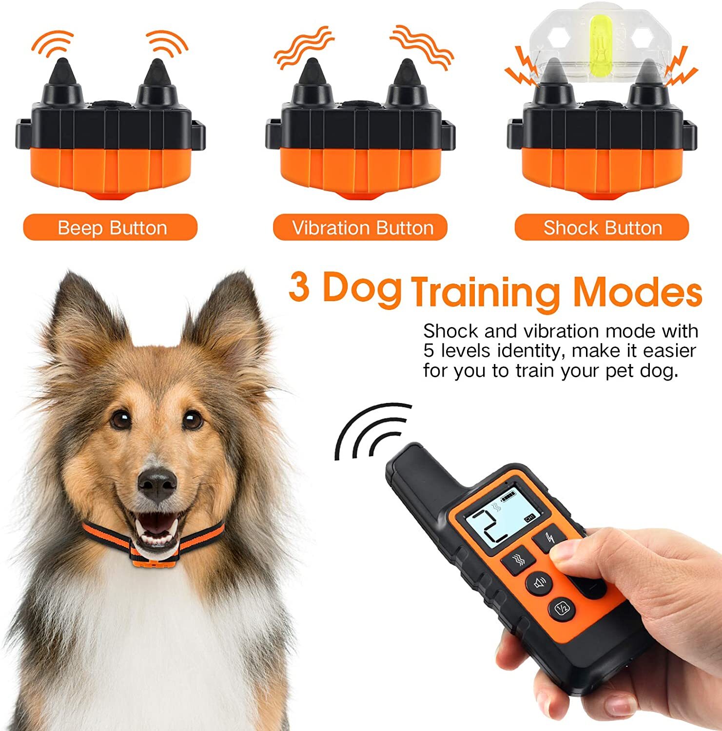 Dog Training Collar Pet Electric Shock Collar Waterproof with Remote For Dogs
