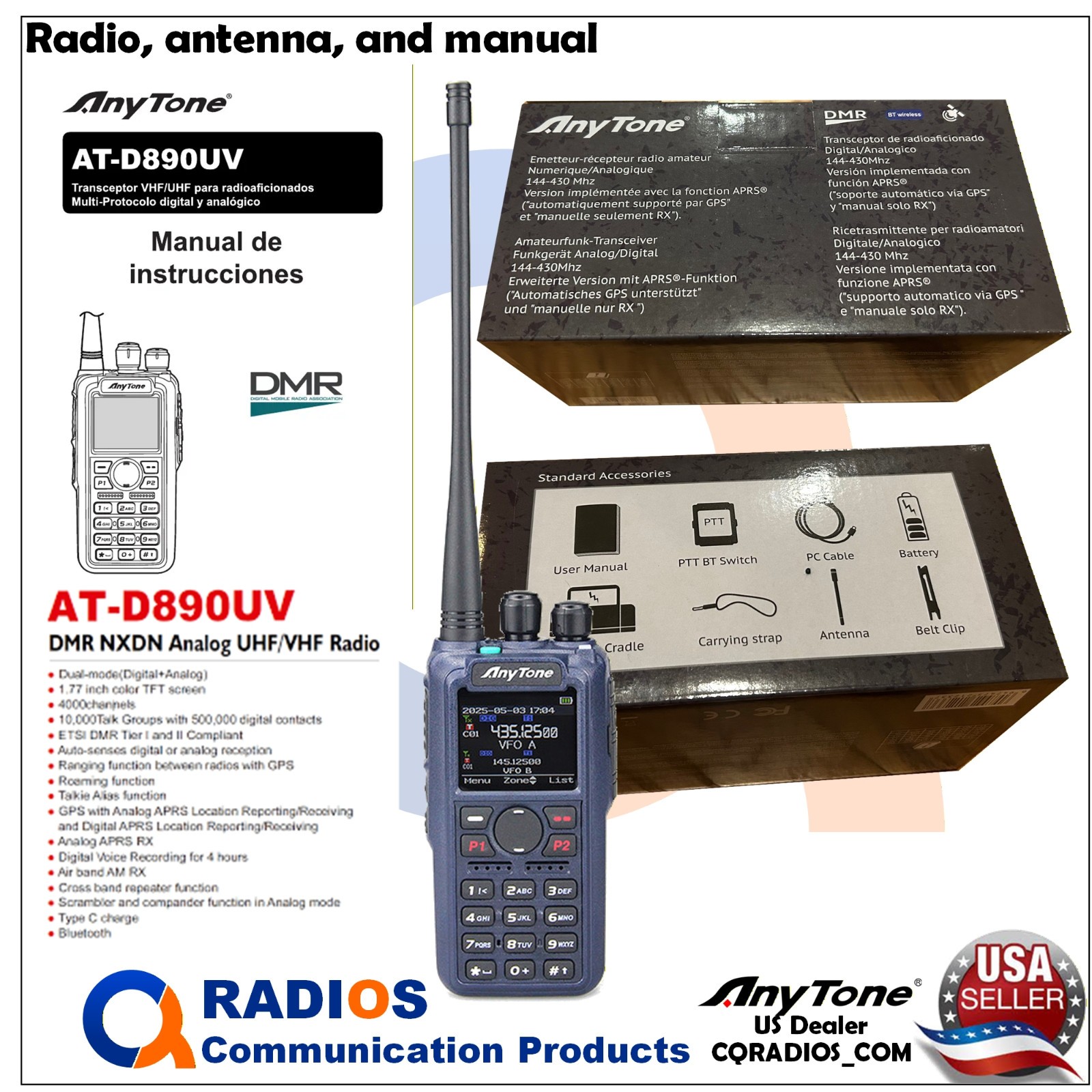 AnyTone AT-D890UV GPS DMR Analog UHF VHF Radio FREE Accessories ATD890UV