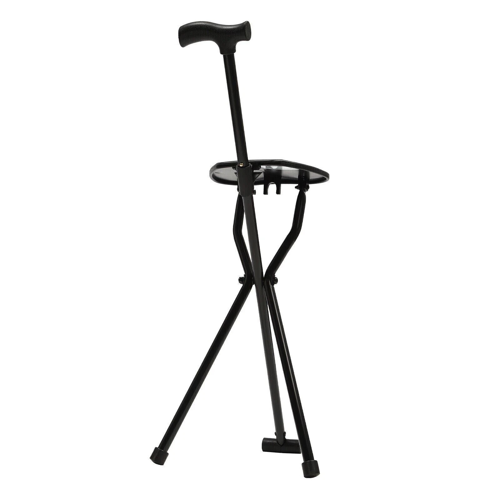 Folding Walking Cane with Tripod Chair Seat Stool Heavy Duty Adjustable Portable