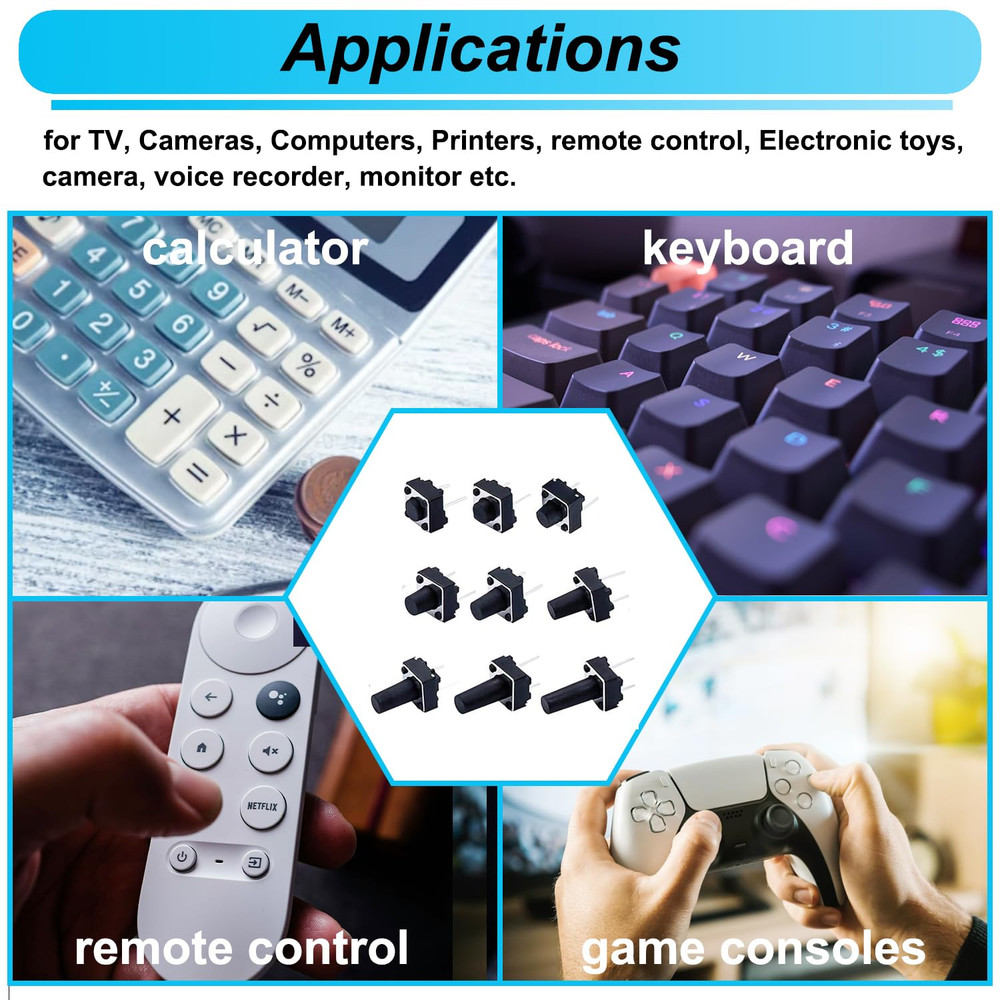 90PCS 2 Pin Tactile Switch Micro Momentary Tact Push Button Switch Assortment Ki