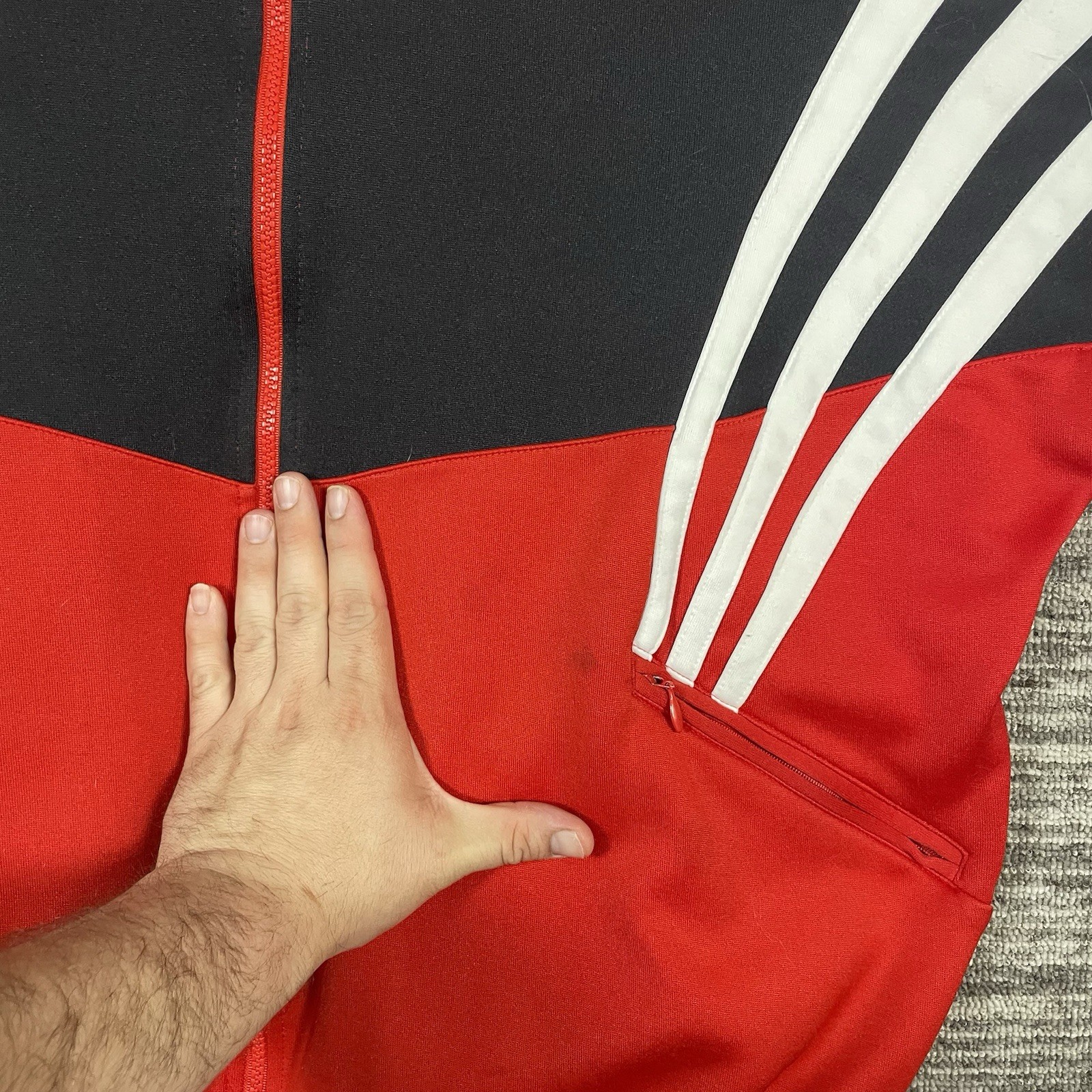 Vintage Adidas Red & Black Track Jacket White Striped Size XL (See Measurements)