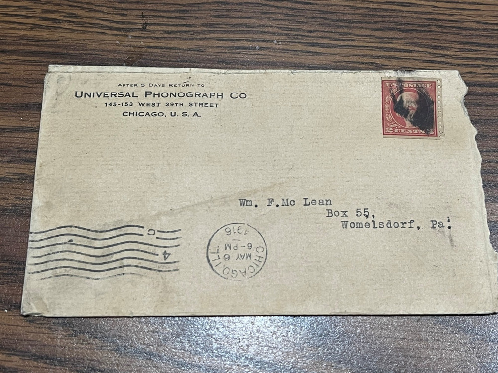 Universal Phonograph Company Envelope (1916)